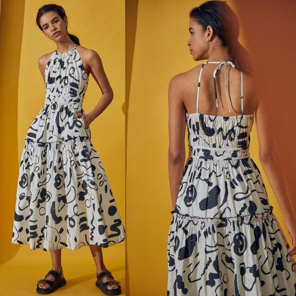 HUNTER BELL Dresses & Skirts - Hunter Bell Turner Dress Size 4 Cotton Abstract Printed‎ Midi Dress